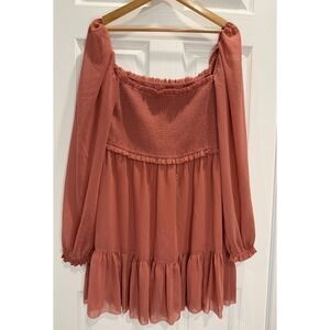 Wilfred‎ Aritzia Tempest Smocked Mini Dress XL Long Sleeve Ruffle Chiffon Boho